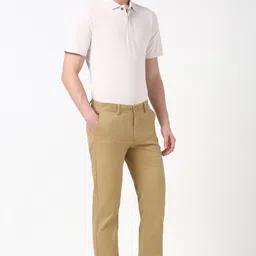 peter england Men Skinny Fit Khaki Cotton Blend Trousers image 2