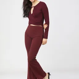 tokyo talkies Casual Regular Sleeves Solid Women Maroon Top image 5