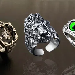syfer Lion Ring, Owl Ring, KIng Crown Ring for Men and Women (3 Rings Combo) Stainless Steel Silver Plated Ring Set image 1