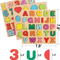countrylink Preschool 3-in-1 Wooden Puzzle – Alphabets, Numbers & Shapes Toy Set image 4