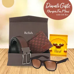 relish Diwali Gift Combo for Men, Brother, Father, Husband and Boyfriend, Wallet, Belt, Sunglasses with Wishing Card Paper Gift Box image 2