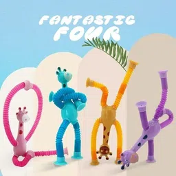 quasar Giraffe Cartoon Bendable Telescopic Pop Tube Fidget Sensory Toy Pack of 4 image 3