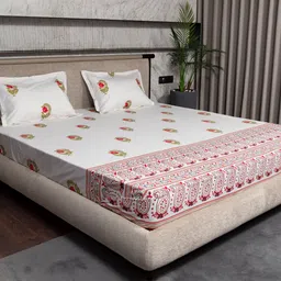 URBAN SPACE Serene White & Pink Printed Cotton 200 TC Single Bedsheet with Pillow Cover-picture-30