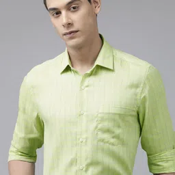 Arrow Men Green Manhattan Slim Fit Windowpane Checks Opaque Pure Cotton Formal Shirt-picture-29