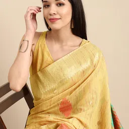 Sangria Yellow & Red Ethnic Motifs Zari Saree-image-40