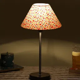 Devansh White Printed Wooden Contemporary Frustum Shaped Table Lamp image 3