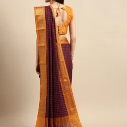 Anouk Maroon & Mustard Woven Design Pure Silk Banarasi Saree image 4