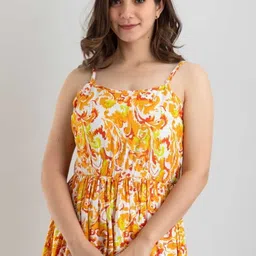 SHOOLIN Floral Print Shoulder Straps Cotton Maxi Fit & Flare Dress image 4