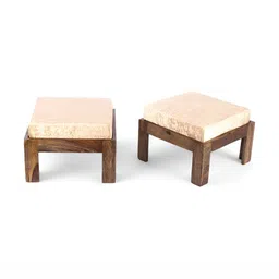 Ikiriya Coffee Brown Textured Wooden Teak Finish Coffee Table With Stool and Cushions image 3