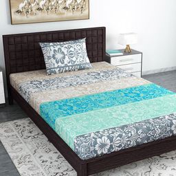 Divine Casa White & Grey 120 TC Blend Cotton 1 Single Bedsheet with 1 Pillow Cover-picture-27