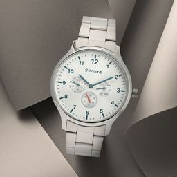 Sonata Men Silver-Toned Dial & Bracelet Style Straps Analogue Watch 7140SM01-picture-6