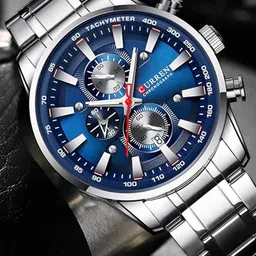 Curren Unisex Patterned Dial & Bracelet Style Straps Analogue Watch CR-8445-Silver Blue-picture-21