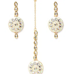 Zaveri Pearls Mint Green Gold-Plated Kundan-Studded Enamelled Jewellery Set-picture-11