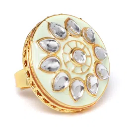Zaveri Pearls Mint Green Gold-Plated Kundan-Studded Enamelled Adjustable Finger Ring-picture-28