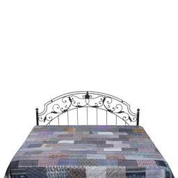 Exotic India Grey & Blue Ethnic Motifs 300 TC Cotton Queen Bedsheet-image-72