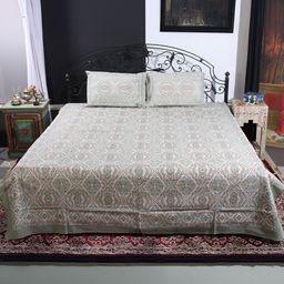 Exotic India Grey & Pink Ethnic Motifs 300 TC Cotton Queen Bedsheet With 2 Pillow Covers-picture-11