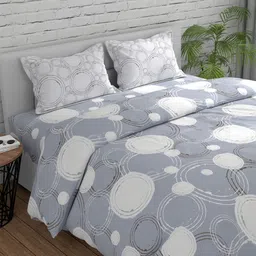 Huesland Grey & White Geometric 144 TC Cotton Double Queen Bedsheet with 2 Pillow Covers-image-66