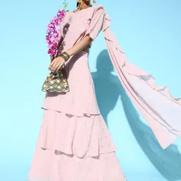 Juniper Women Pink & Gold Printed Fusion Lehenga Choli With Dupatta image 1