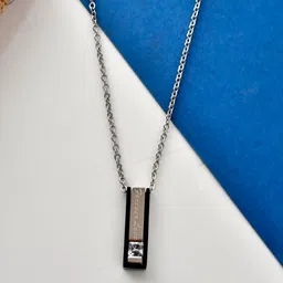 AQUASTREET Silver-Plated White CZ-Studded Stainless Steel Pendant With Chain-picture-13