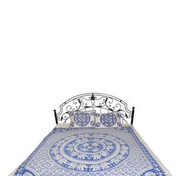 Exotic India Blue & Off White Ethnic Motifs Cotton 300 TC Queen Bedsheet & 2 Pillow Covers-picture-47
