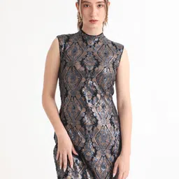 RAREISM High Neck Sleeveless Sequin Embellished Sheath Above Knee Dress-picture-40