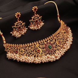 Saraf RS Jewellery Gold-Plated Stone-Studded & Beaded Jewellery Set-picture-27