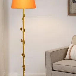 Homesake Floral, Antique Gold  Metal Floor Lamp,  with Iron Leg& Orange Shade-image-98