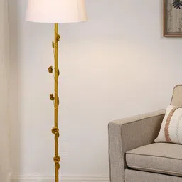 Homesake Floral, Antique Gold  Metal Floor Lamp,  with Iron Leg& White Shade-picture-18