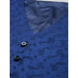 Louis Philippe Men Navy Blue Checked Slim Fit Single-Breasted 3-Piece Formal Suit image 5