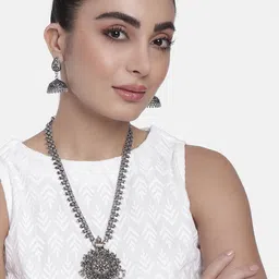 AITIHYA Women Silver-Plated Oxidised Necklace & Earrings Jewellery Set-picture-10