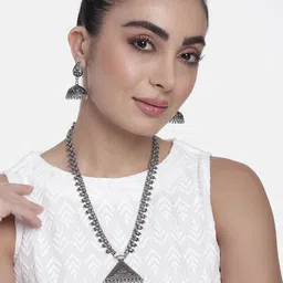 AITIHYA Women Silver-Plated Oxidised Necklace & Earrings Jewellery Set-picture-20