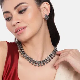 AITIHYA Silver-Plated Oxidised Traditional Kolhapuri Jewellery Set-picture-24