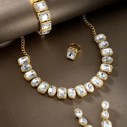 Peora White & Gold Plated Crystal Studded Handcrafted Jewellery Set-picture-35