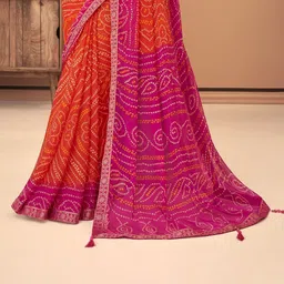 Reboot Fashions Bandhani Zari Pure Chiffon Bandhani Saree image 3