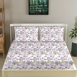 Trance Home Linen Purple & White Floral Cotton 180 TC King Bedsheet with 2 Pillow Covers-picture-31