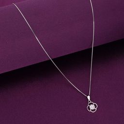 KAI JEWEL Rhodium Plated Cubic Zirconia 92.5 Silver Floral Pendant with Chain-picture-5