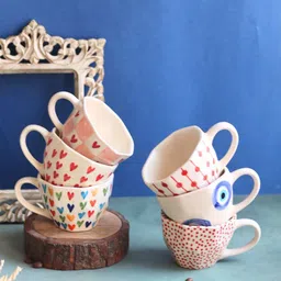 WEAVING HOMES Pink 6 Pieces Printed Microwave Safe Glossy Ceramic Mugs 200 ml Each-image-33