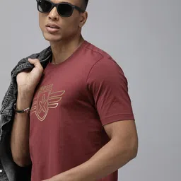Roadster Men Maroon Brand Logo Printed Pure Cotton T-shirt-picture-36