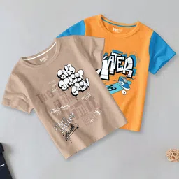 BAESD Boys Pack Of 2 Typography Printed Round Neck Short Sleeves Cotton T-shirts-picture-58