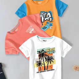 BAESD Boys Pack Of 3 Typography Printed Round Neck Short Sleeves Cotton T-shirt-picture-36