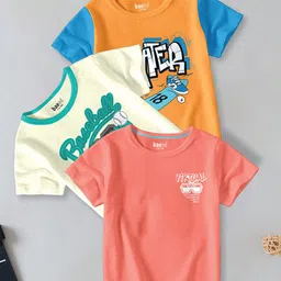 BAESD Boys Pack Of 3 Typography Printed Round Neck Short Sleeves Cotton T-shirts-picture-39