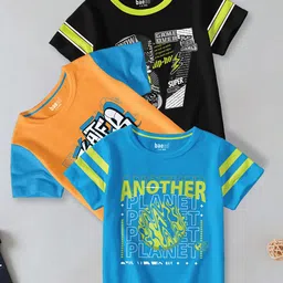 BAESD Boys Pack Of 3 Typography Printed Round Neck Short Sleeves Cotton T-shirts-picture-16