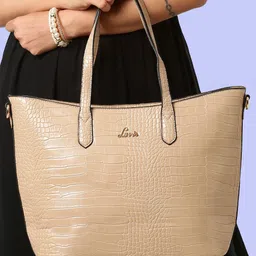 Lavie Women Hailon Beige Animal Textured Oversized Structured Tote Bag-picture-25