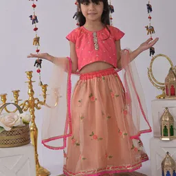 here&now x kinder kids Kinder Kids Girls Embroidered Thread Work Ready to Wear Lehenga & Blouse With Dupatta-picture-14