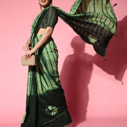Mitera Green Tie and Dye Print & Embroidered Saree-image-83