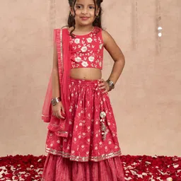 LIL DRAMA Girls Printed Ready to Wear Cotton Lehenga & Blouse With Dupatta-picture-18
