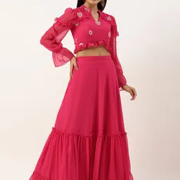 Ethnovog Embroidered Sequinned Ready to Wear Lehenga & Blouse-picture-36