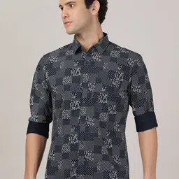MERCHANT MARINE Men Navy Blue Classic Slim Fit Floral Printed Casual Shirt-image-35