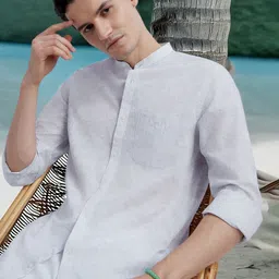 Peter England Casuals Men Slim Fit Band Collar Floral Printed Cotton Casual Shirt image 1