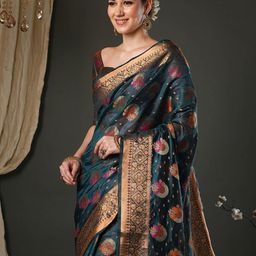 Saree mall Ethnic Motifs Woven Design Banarasi Organza Saree-picture-23